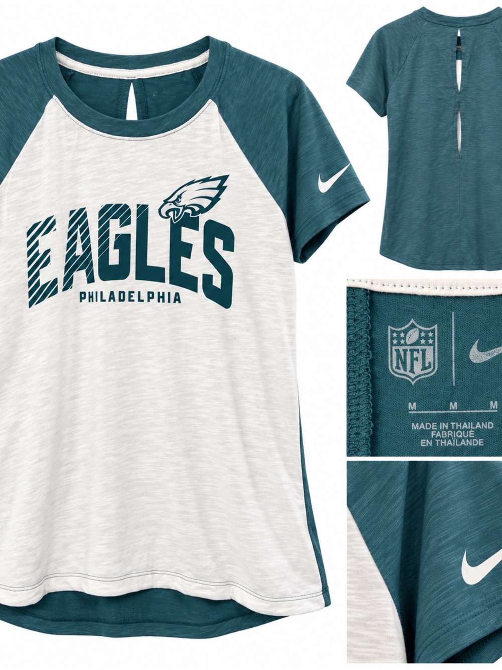 Nike White & Teal Philadelphia Eagles Girls Raglan Tee